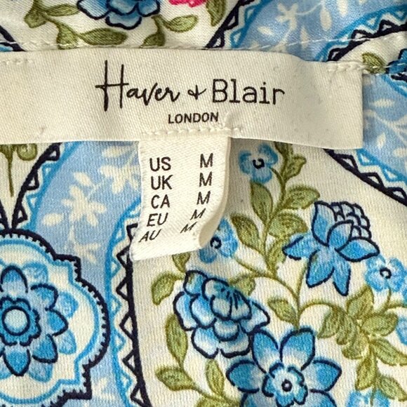 Haver & Blair Womens Button-Up Long Sleeve Floral Blouse M Blue/White 100% Polye - Picture 3 of 9